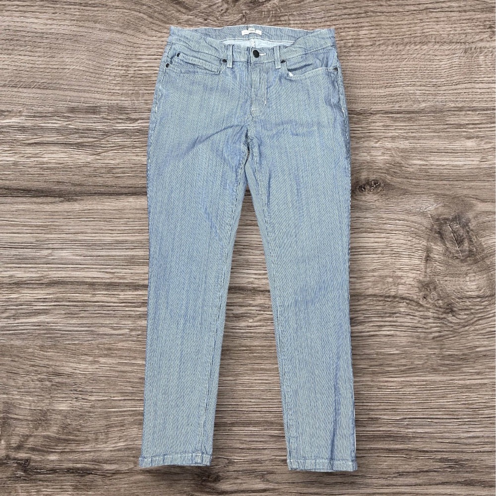 Eileen Fisher Blue Pin Striped Slim Fit Jeans Womens 30x28 Stretch Denim Coastal